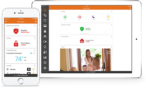 alarm.com app on tablet and iphone