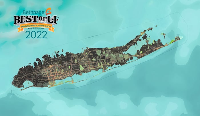 Illustration of the Long Island map with Best Of Long Island 2022 logo