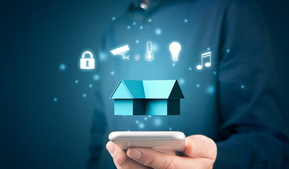 smart home illustration with health icons