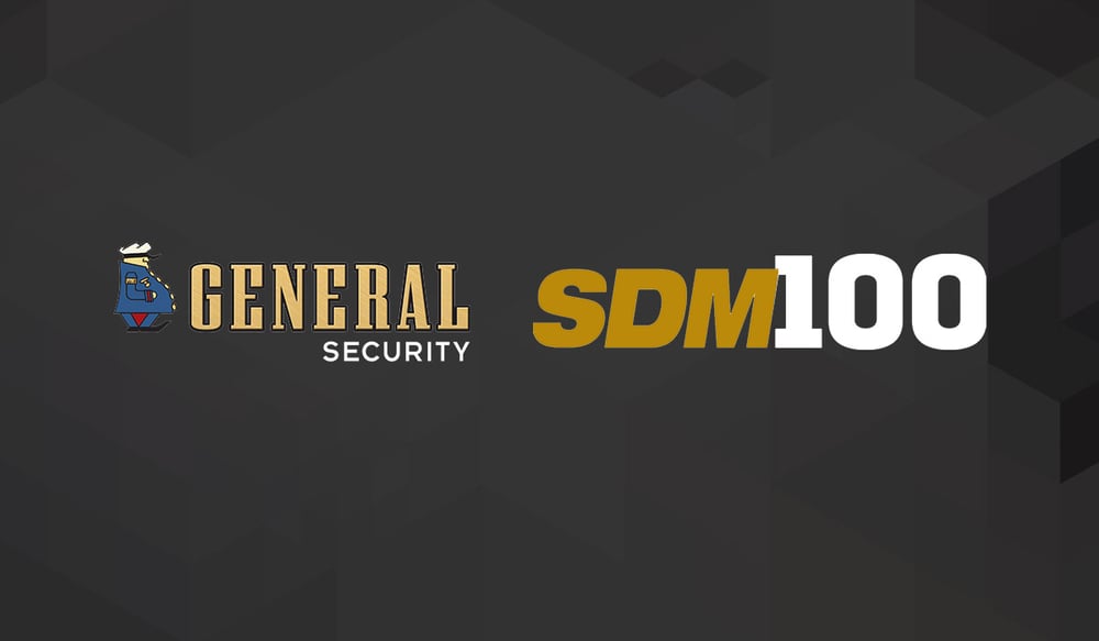 general security and sdm100 logo on black background