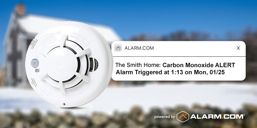 carbon monoxide alert from alarm.com notifying user of danger