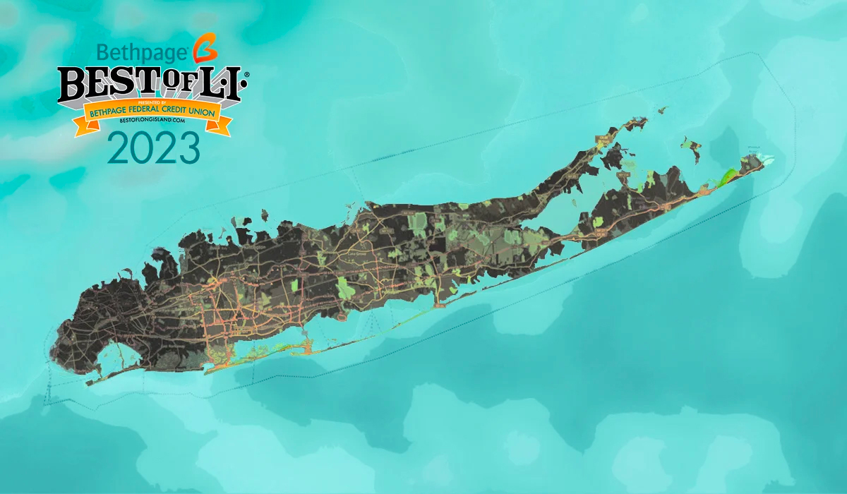 Illustration of the Long Island map with Best Of Long Island 2023 logo